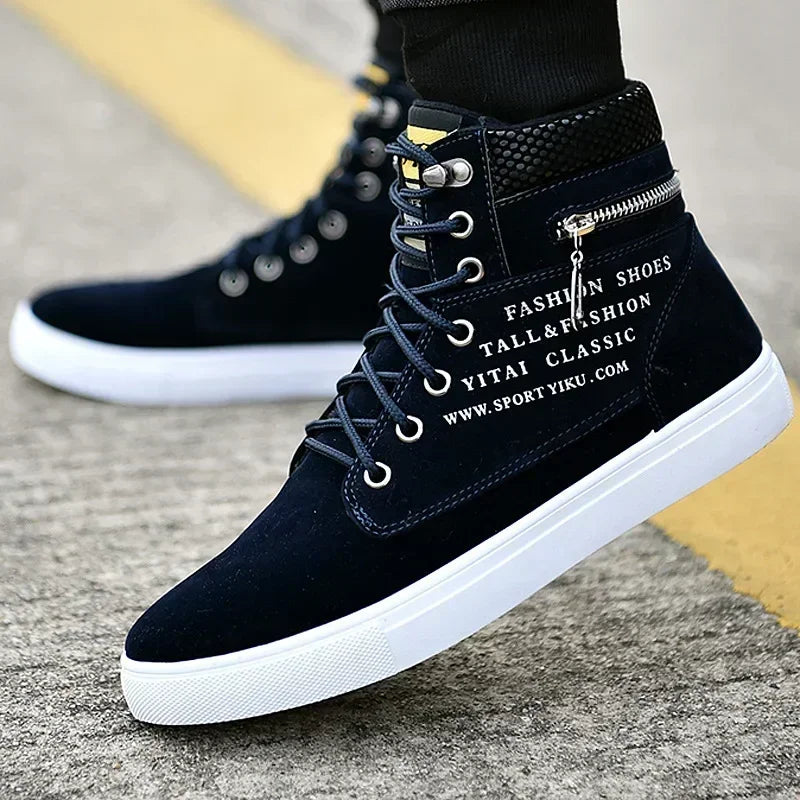 Men Vulcanized Shoes British Style High Top Casual Sneakers Men Canvas Shoes Man Sports Skateboarding Shoes Fashion Male