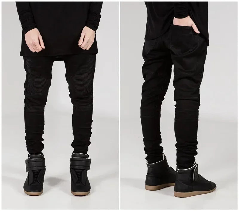 Men Washed Distressed Jeans Pencil Pants Mid Waist Denims Vintage Pockets Button Zipper Fly Streetwear Ankle Length Trousers