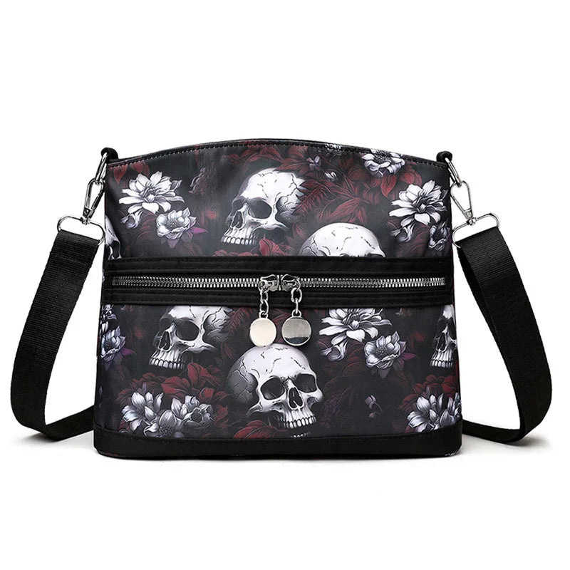 Fashion Flower Skull Pattern Crossbody Bags For Women, Large Capacity Casual Graffiti Shoulder Bag For Halloween Gift