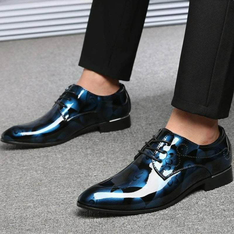 Men's Dress Shoes Floral Pattern Oxfords Fashion Lace-Up Men Business Shoes Luxury Wedding Shoe Office Pointed Men Leather Shoes