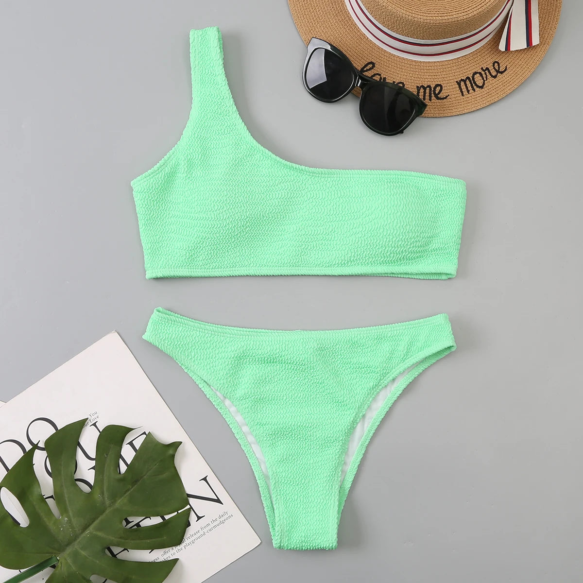 One Shoulder Bikinis 2025 Women Sexy Swimwear Female Brazilian Swimsuit Solid Beachwear Bathers Bathing Swimming Swim Suit