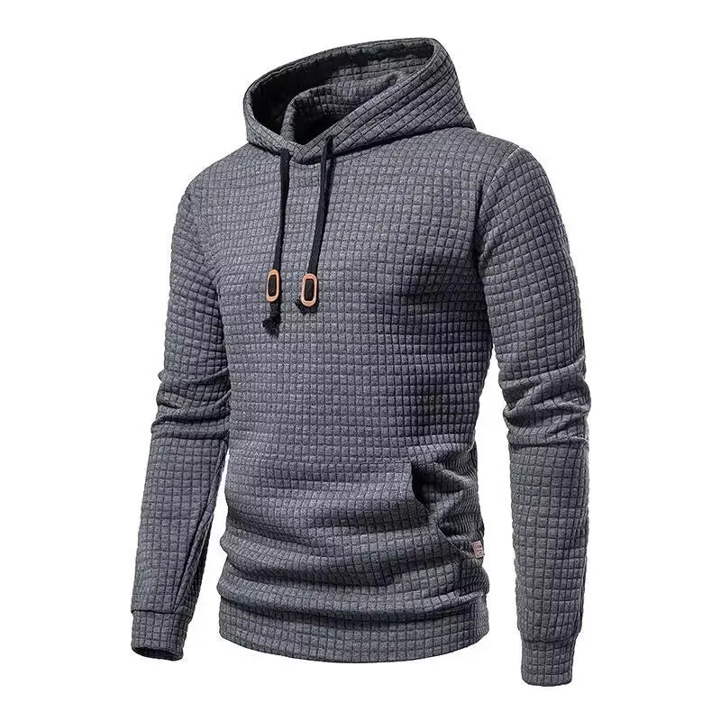 2024 new men's casual large pocket pullover, small checkered jacquard sweatshirt, checkered hoodie, fashionable sportswear