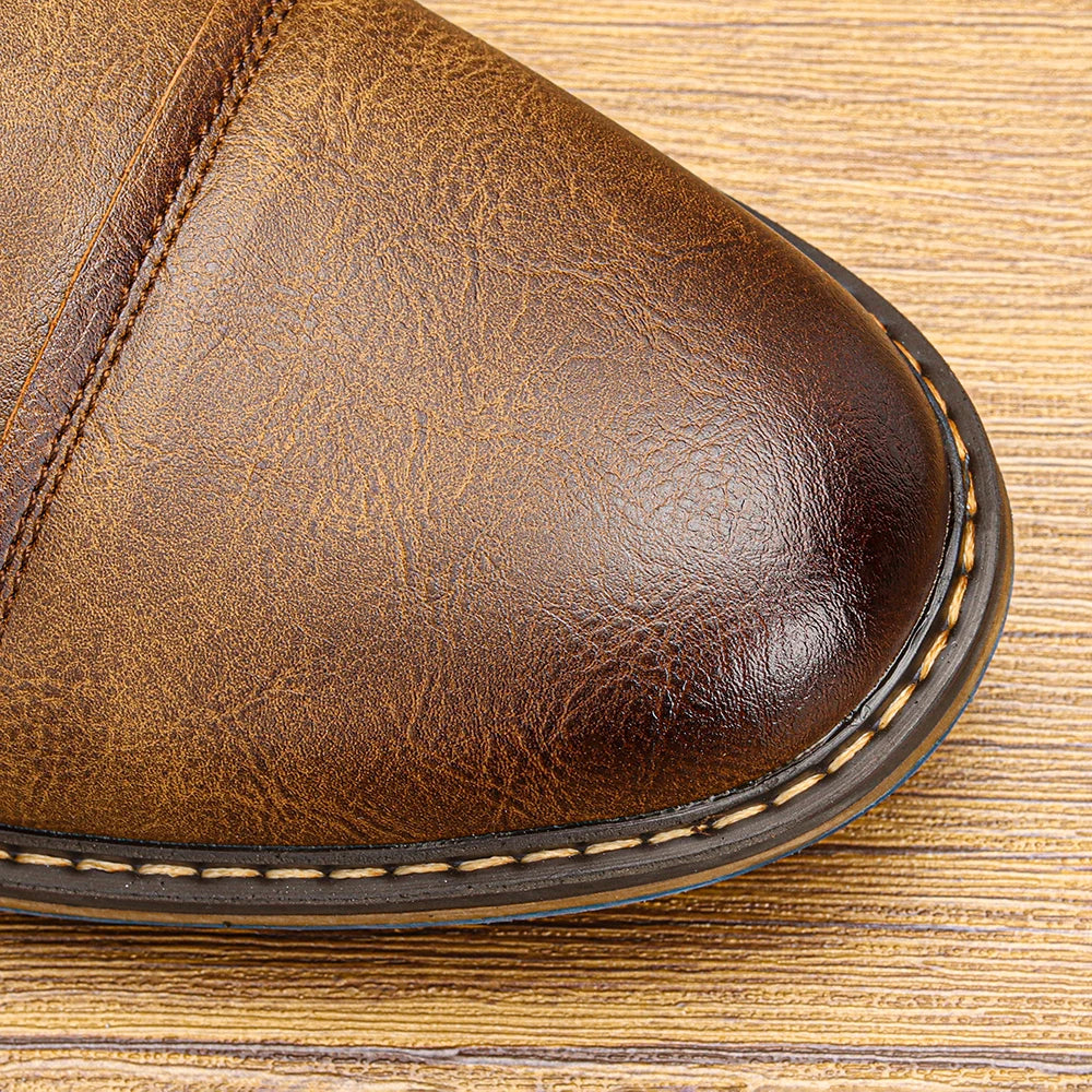 Retro Men's Casual Derby Shoes 2025 Fashion Leather Footwear New Style Men's Slip-On Comfortable Men Shoes