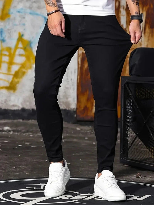 Men Jeans Skyblue Black Zipper Stretch Jeans Casual Slim Fit Trousers Male Plus Size Pencil Pants Denim Skinny Jeans for Men