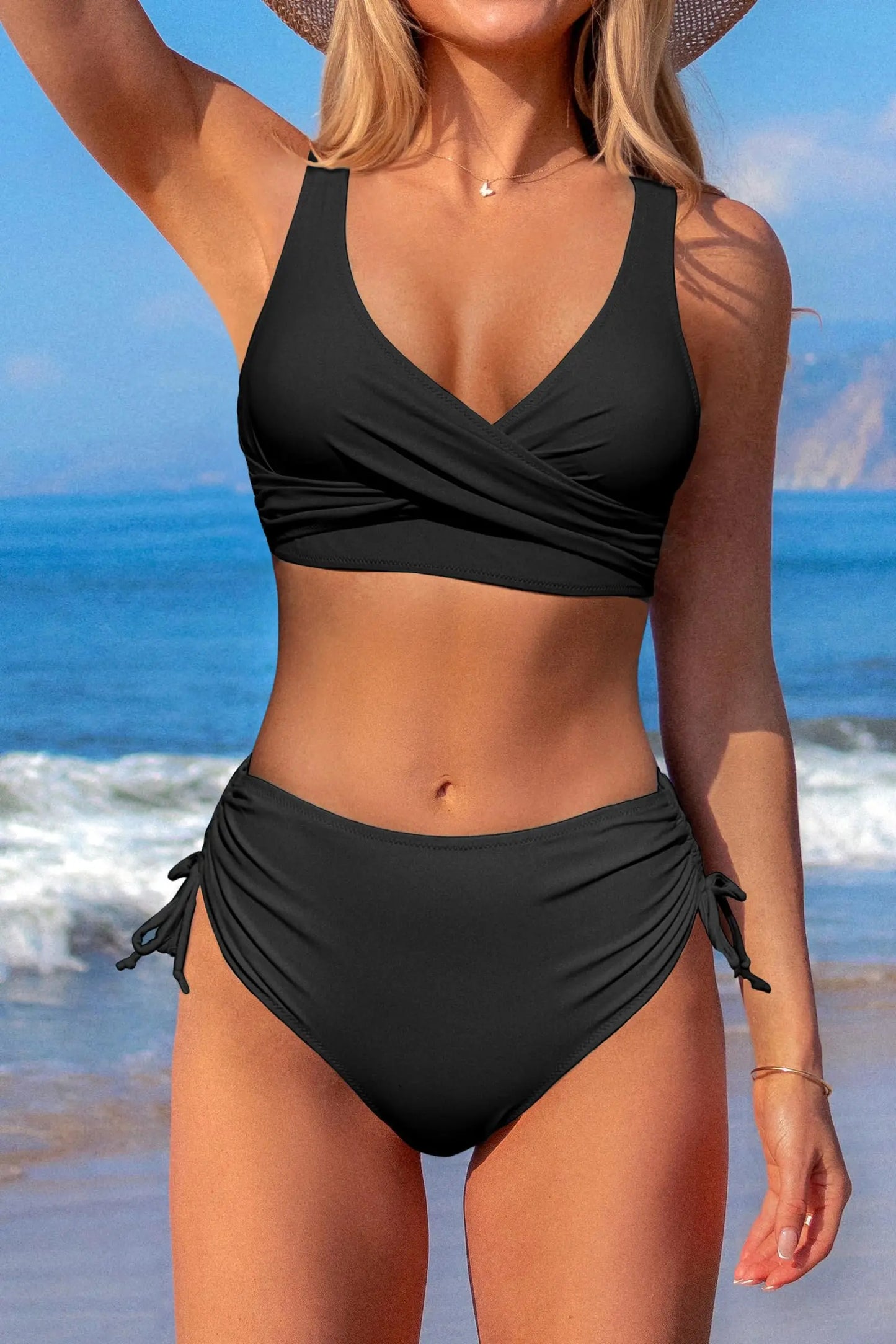 Women's High Waist Bikini Set Sexy Black Tied Swimwear Two Piece Bathing Suit for Women Summer Beach Pool Party Bikini Set 