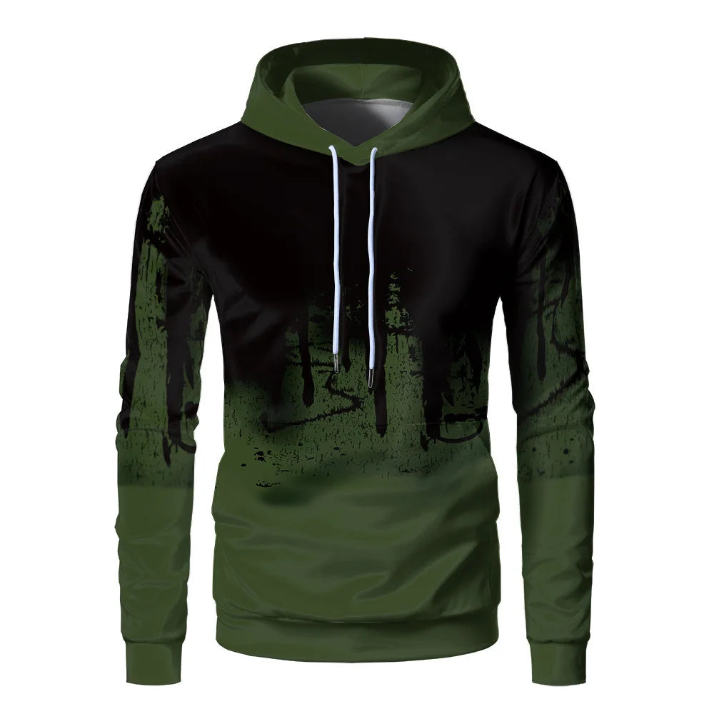 2024 Gradient Print Men's Pullover Hooded Sweatshirt Spring Autumn Daily Fitness Sportswear Fashion Casual Hoodies Loose Clothin