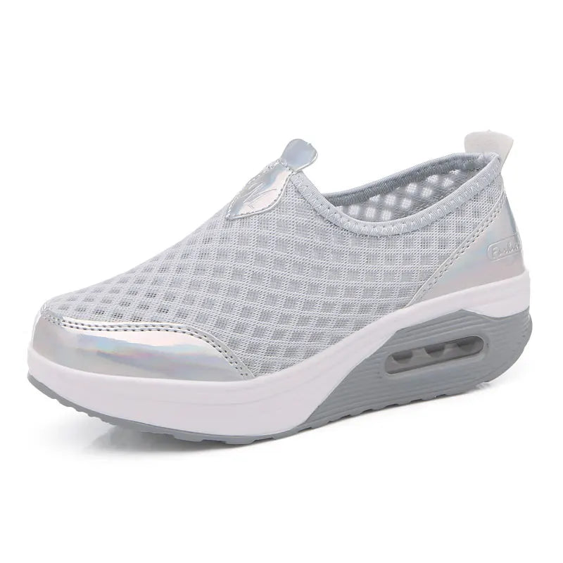 Wedge Hollowed Out Slip-on Mesh Platform Vulcanization Shoes