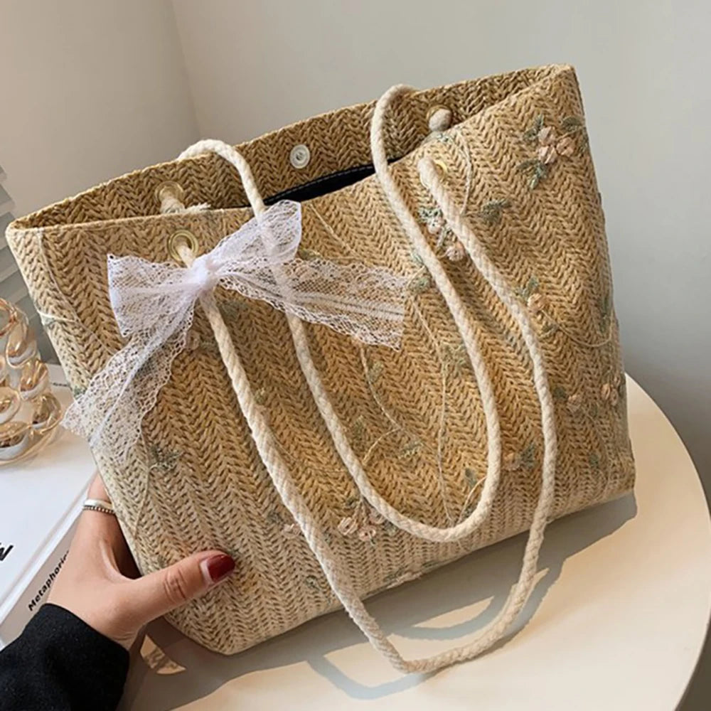 Travel Holiday Shoulder Lace Lace Lace Lace braided bag Large capacity beach bag Straw braided style handbag shoulder bag cmc