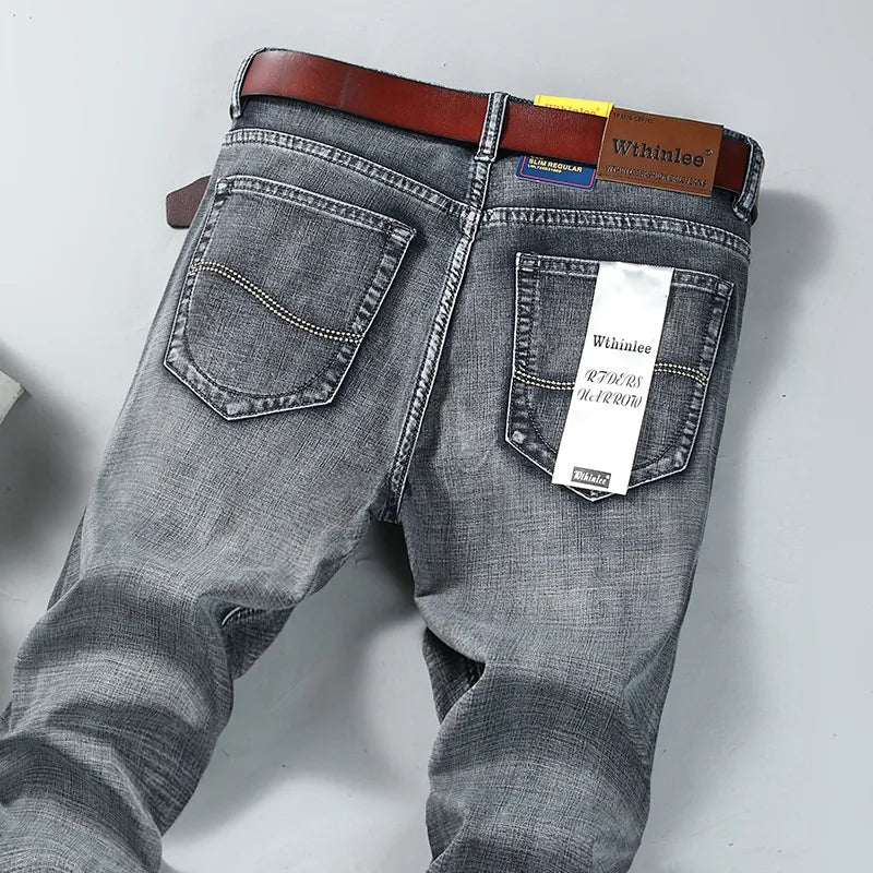 Male All-match Brand Trousers Four Season Men's High Quality Jeans Business Casual High Waist Denim Pants Simplicity Cool