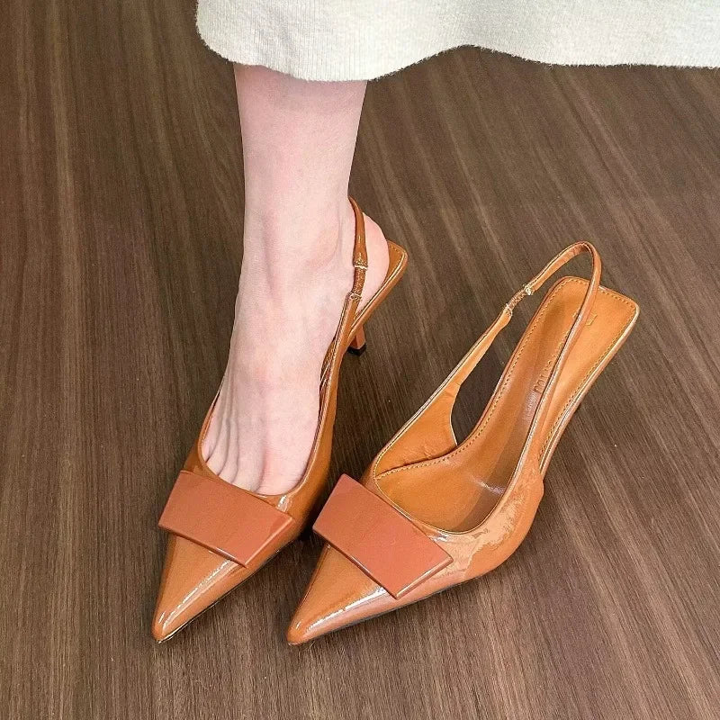 Fashion Square Buckle Pointed Toe Sandals Pumps for Women Temperament New Summer Desiger Slingback High Heels Shoes Office Dress