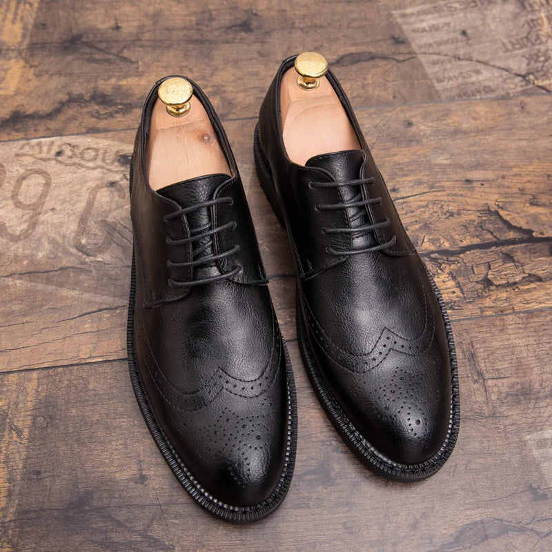 High Quality Social Shoes Men British business Men's Formal Shoes Plus Size Nightclub Pointed Block Black Casual leather Shoes