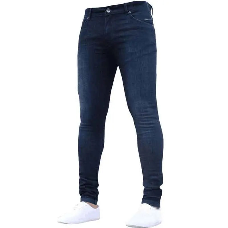 Solid Color Fashion Men Casual Pants Stretch Jeans Skinny Work Trousers Male Wash Slim Fit for Zippered Jeans Men Clothing