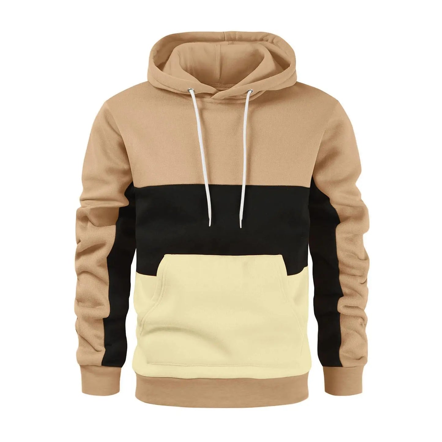 New Men's Patchwork Hoodie Outdoor Casual Sportswear Street Fashion Men's Fleece Thermal Hooded Sweatshirt Fall Winter Black