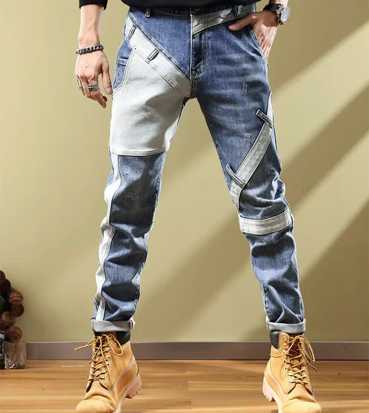 2025 Fashion Jeans men's Personality Multi-Pocket Trend Slim Fit Pants Elastic Streetwear Boyfriend Biker Man Straight Trousers
