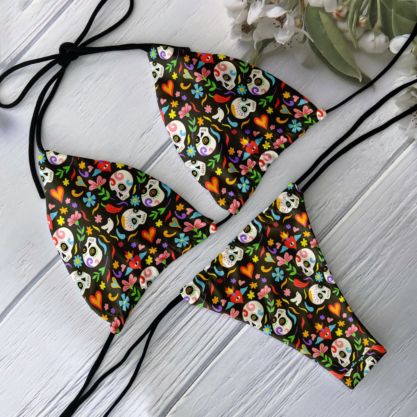 Fashion Bikini Set Women Backless Low Waist Sexy Skull Pattern Printed Swimsuit Beach Surfing Vacation Halloween Cosplay
