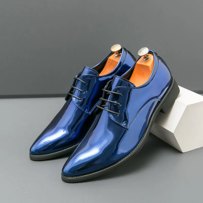Fashion Shiny Leather Shoes For Men Red Oxfords Shoes Party Luxury Man Shoes Designer Pointed Toe Men's Dress Shoes Big Size 46