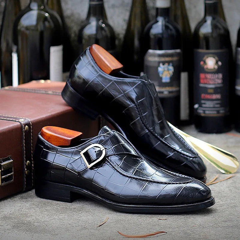 Retro Black Men Loafers Pu Leather Square Toe Slip-On Business Mens Formal Shoes Handmade Dress Shoes Size 38-48 Men Shoes