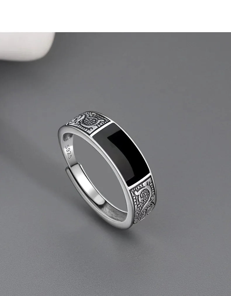 925 Sterling Silver Men's Ring High Quality Luxury black Gem For Men Wedding Fine Jewelry Accessories Party Gifts
