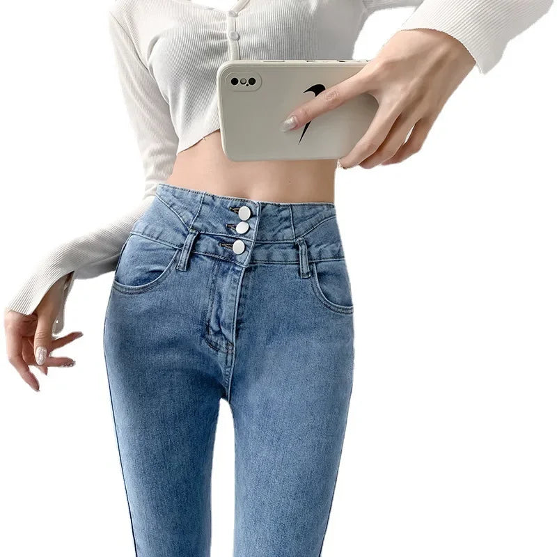 Spring Autumn 2022 New Women's Jeans Ultra-High Waisted Slimming Stretchy Outerwear Smooths Your Silhouette Pencil Slim Fit Trou