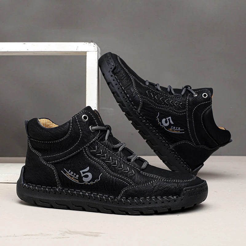 High Quality Men Outdoor Walking Hiking Loafers Casual Leisure Soft Bottom Shoes Fashion Flats Comfy Lace-Up Minimalist Shoes