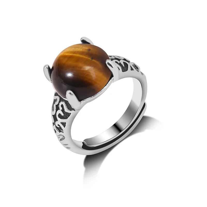 Rose Quartzs Rings Natural Stone Labradourites Beads Rings Silver Color Rings Party Wedding Anniversary Engagement Gifts Jewelry