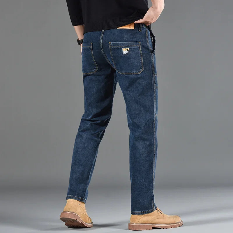 2025 New Style Jeans Men's Slim Fit Korean Style Comfortable Straight Leg Elastic Gray Mid Waist Pants Men's Casual Denim Pants