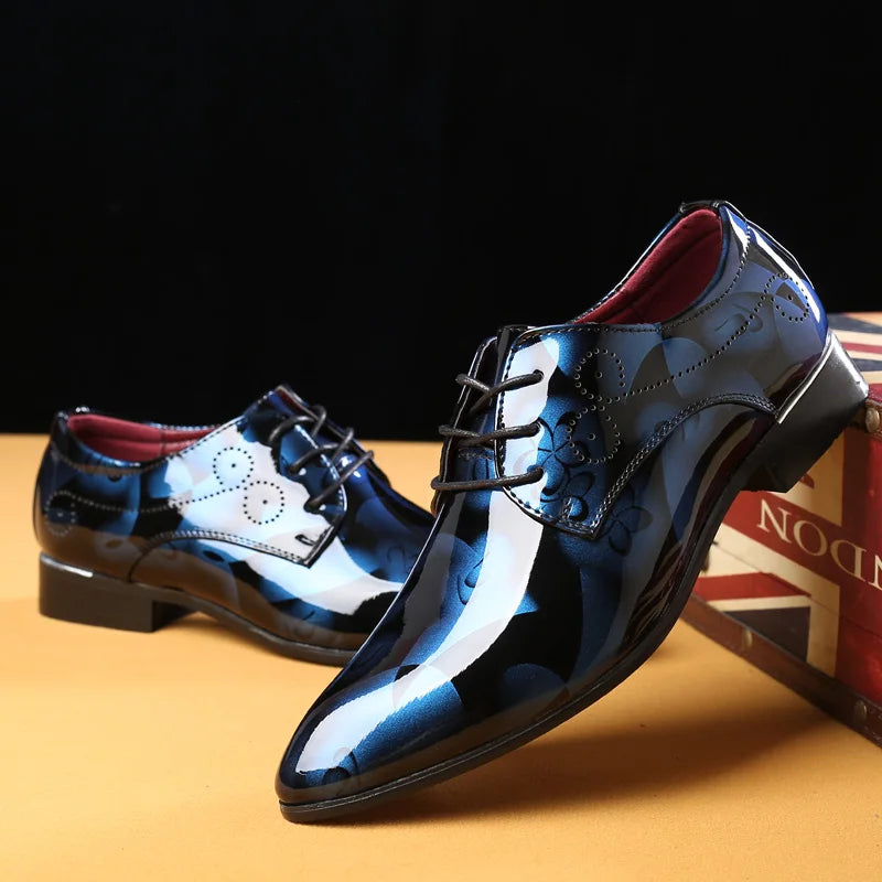 Fashionable British Plus Size Men's Shoes Glossy Business Casual Lace-Up Shoes