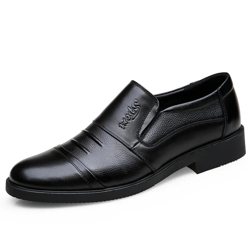 Men's Genuine Cow Leather Shoes Business Casual Shoes With Triple-Stitched Soles For Middle-Aged And Elderly Men