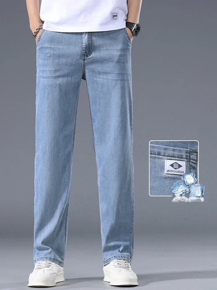 Lyocell Business Jeans Men's Spring Thin Casual Straight Fashion Loose Brand Pants Comfortable Male Denim Trousers