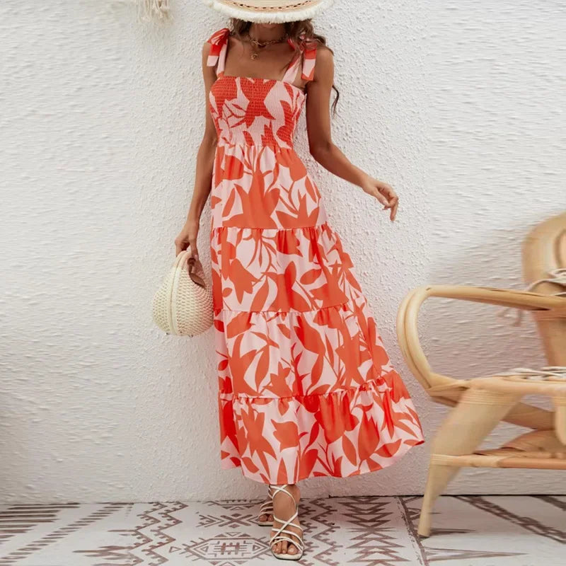 2023 New High-Waisted Printing Strapless Dress Women's Self-Independent Realistic European and American Style Amazon Wish
