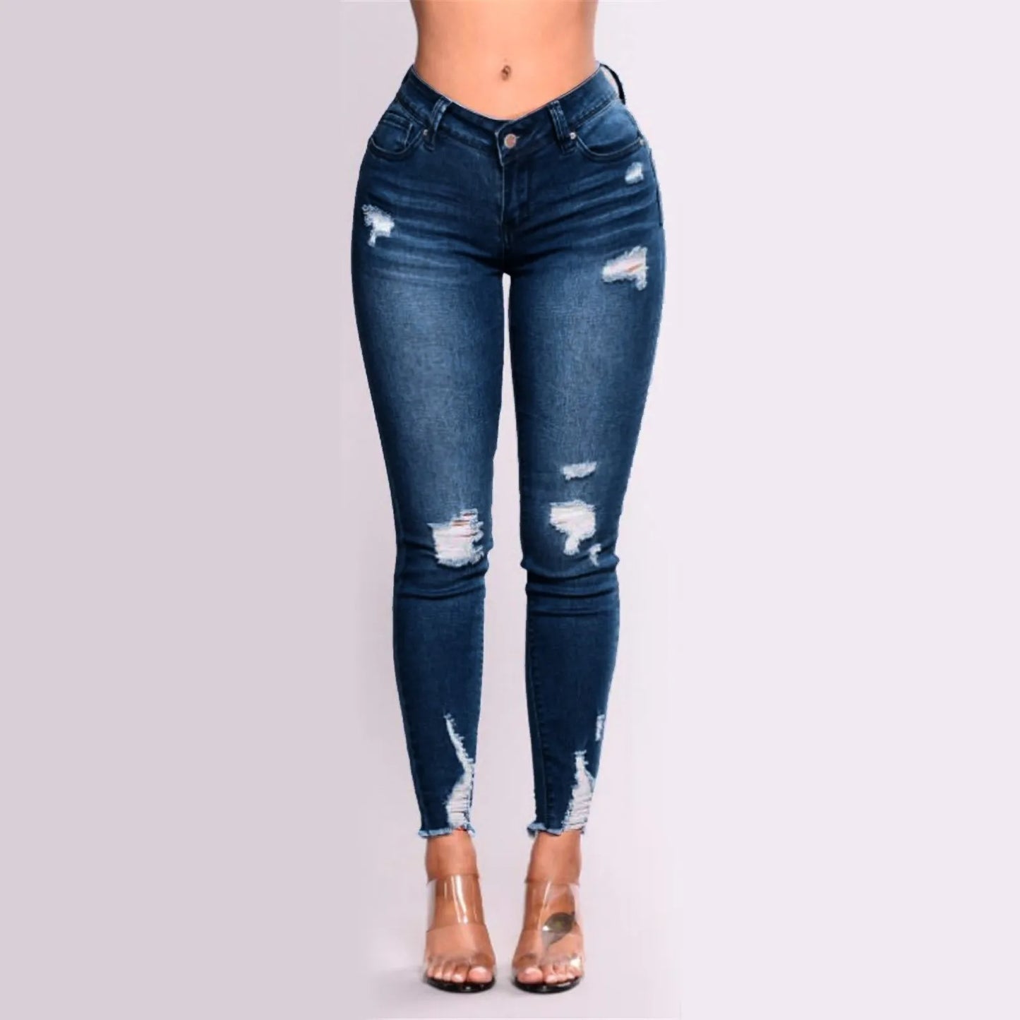 Hole Denim Trousers For Women Skinny Ripped Jeans Small Feet Slim Denim Pants Buttocks Ripped Jeans Women'S Denim Pants