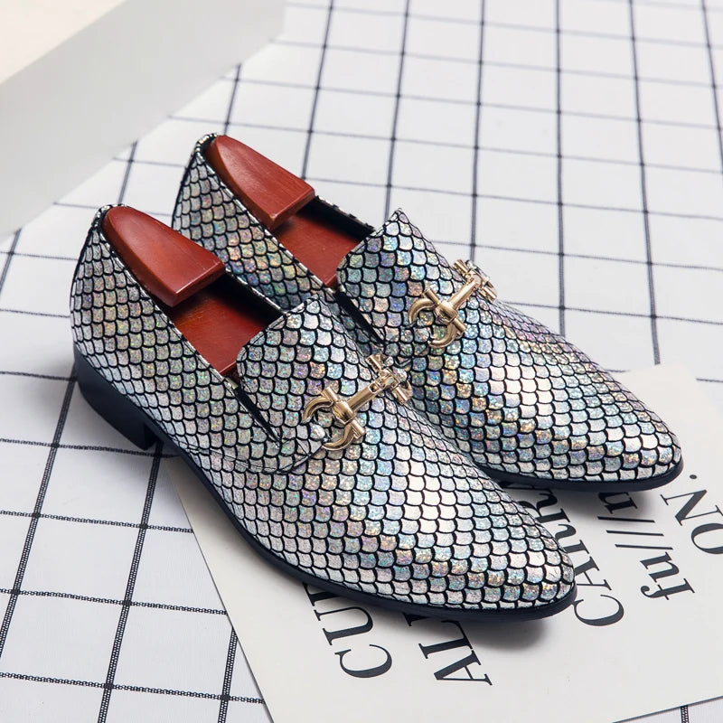 Men Classic Lefu Shoes Gold Silver Casual Business Dress Shoes European and American Wedding Show Shoes Size 38-48 Men Shoes