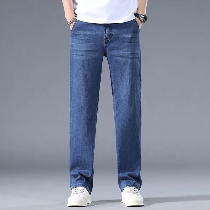 Lyocell Business Jeans Men's Spring Thin Casual Straight Fashion Loose Brand Pants Comfortable Male Denim Trousers