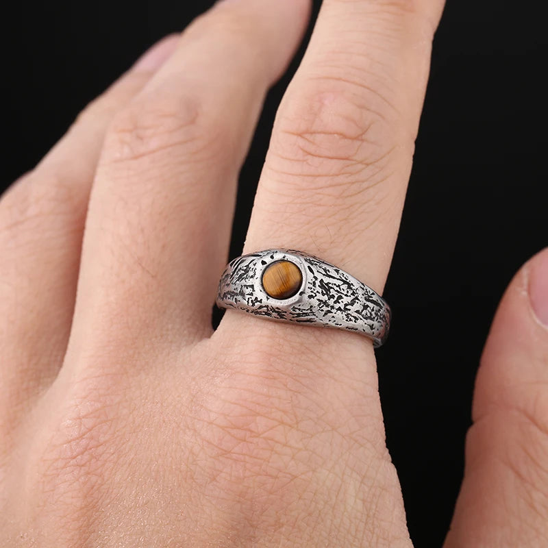 Wholesale Price Gothic Fashion Stainless Steel Tiger Stone Ring Men Wedding Rings Womens Band Jewelry Gift Anel