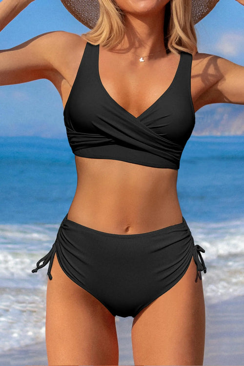 Women's High Waist Bikini Set Sexy Black Tied Swimwear Two Piece Bathing Suit for Women Summer Beach Pool Party Bikini Set 