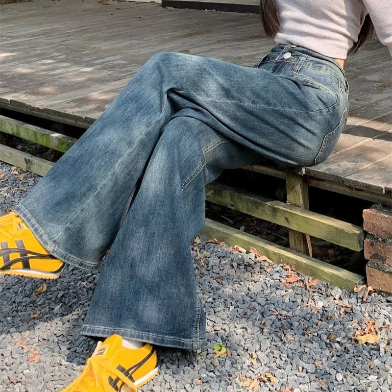 Women Punk Sweet Cool Pants High Waist Straight Jeans Summer Loose Wide Leg Trousers Sweet Vintage Clothing Jeans Dnim Pants