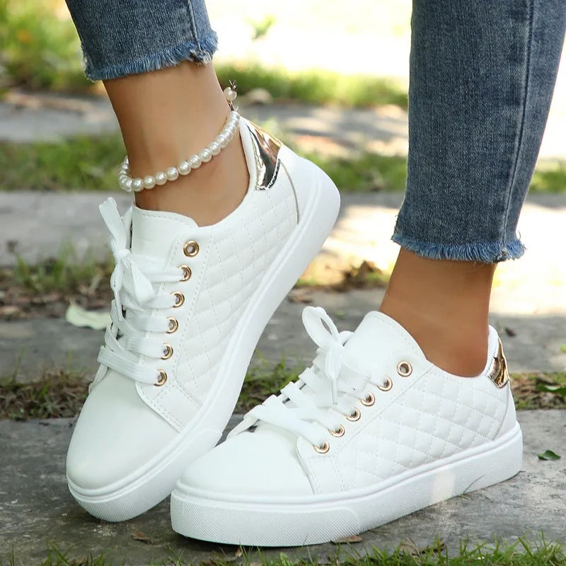 Lace-up White Sports Women Vulcanized Shoes Women Sneakers Tennis Platform Shoes for Women Comfort Casual Flat Tenis Woman