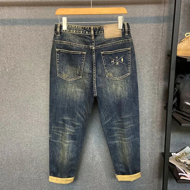 2023 Spring and Autumn New Fashion Trend Elastic Retro Large Size Haren Pants Men's Casual Loose Comfortable High Quality Jeans