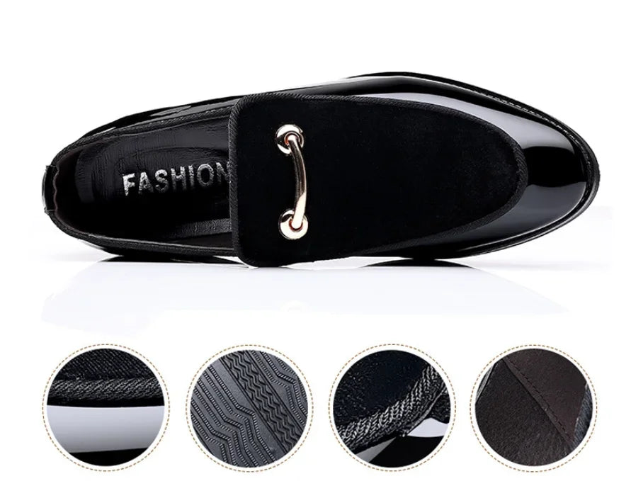 Shoes for Men Party Luxury Patent Shoe for Men Italian Oxfords Shoes Man Slip on Loafers Male Plus Size Point Toe Velvet Shoes
