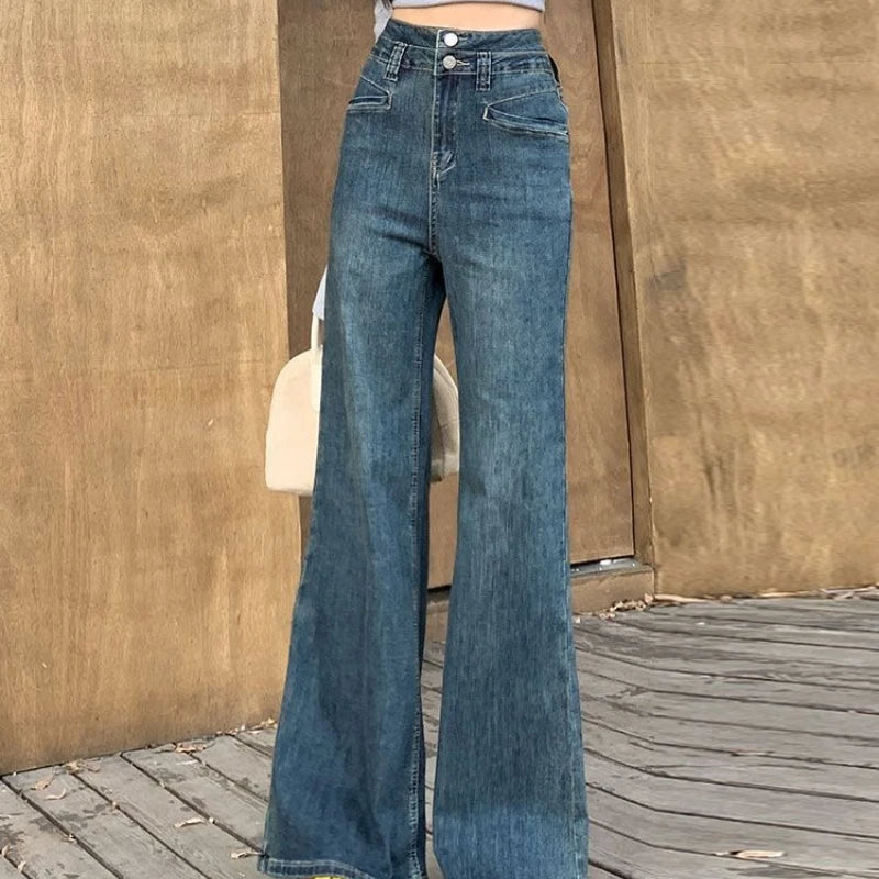 Women Punk Sweet Cool Pants High Waist Straight Jeans Summer Loose Wide Leg Trousers Sweet Vintage Clothing Jeans Dnim Pants