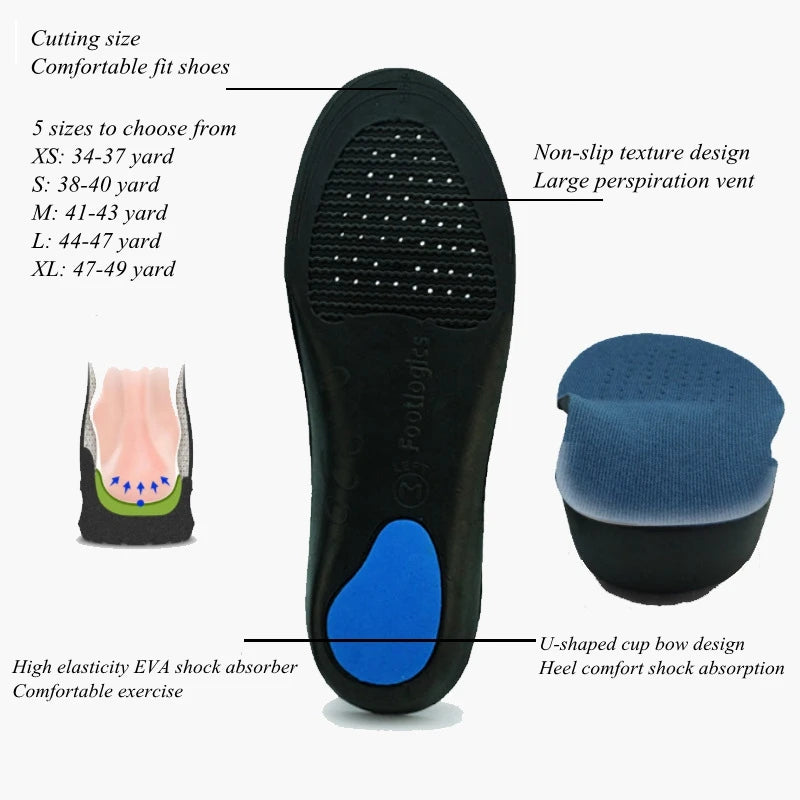 1Pair Plantar Fasciitis Arch Support Shoes Insole Orthopedic Insoles for Feet Shock-absorbing Shoe Pads Unisex Size EU34-49