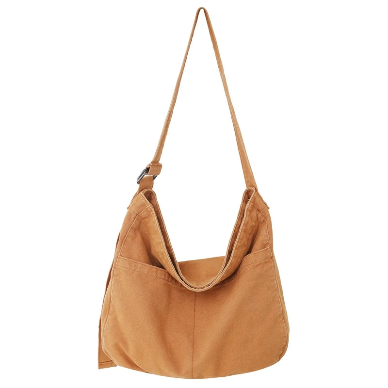 Women Casual Canvas School Crossbody Bags For Student Female Solid Color Large Capacity Tote Bag Trendy Cool Men Shoulder Bag