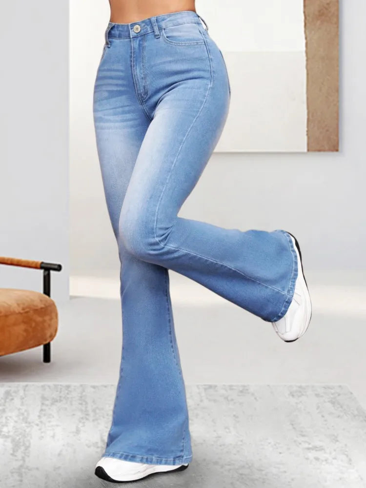 Light blue fashionable stretch jeans flared pants