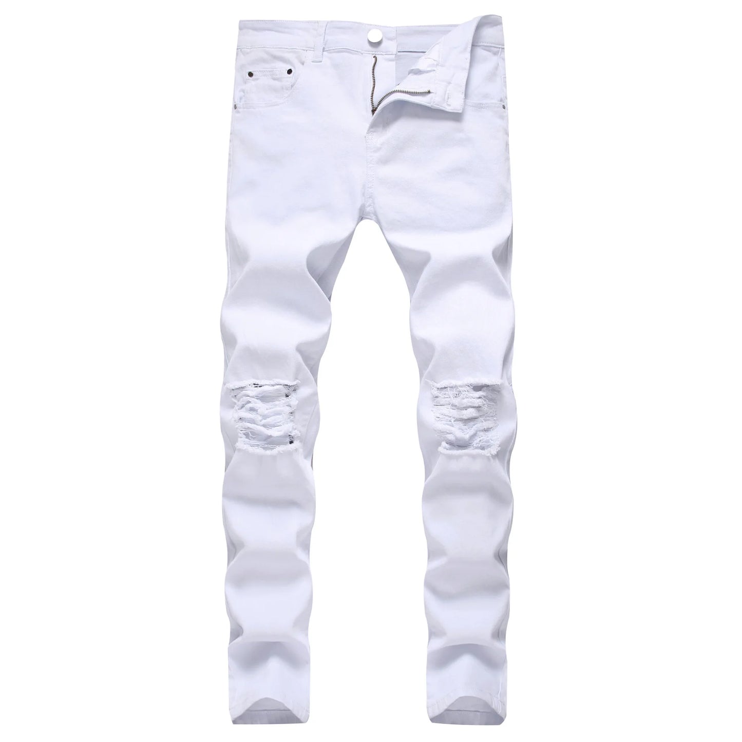 Denim Pencil Ankle Length Pants Men Jean Ripped Washed Zipper Fly Hole Jeans Skinny Solid Pockets High Street Distressed