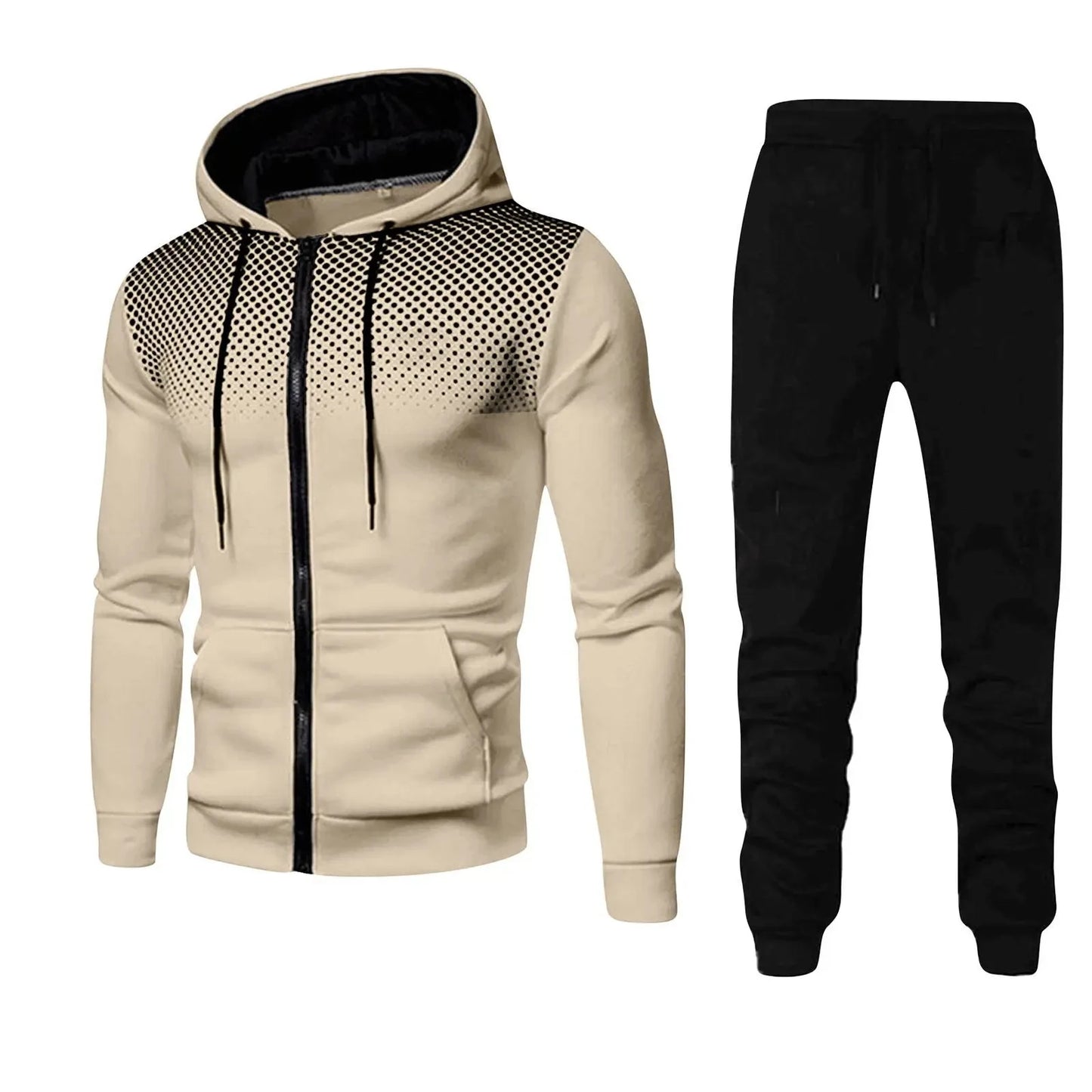 Autumn and Winter New European and American Solid Color Fleece Sweater Pants Men's Casual Zipper Sports Hat Set