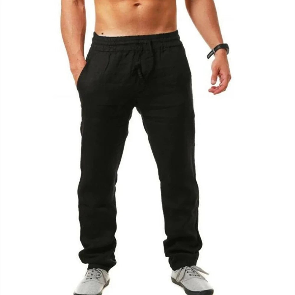 Men's Lightweight Long Pants Summer Solid Color Breathable Loose Trousers Male Elastic Waist Casual Pants Harajuku Trousers