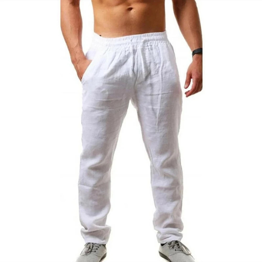 Men's Lightweight Long Pants Summer Solid Color Breathable Loose Trousers Male Elastic Waist Casual Pants Harajuku Trousers