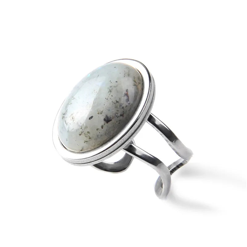 Rose Quartzs Rings Natural Stone Labradourites Beads Rings Silver Color Rings Party Wedding Anniversary Engagement Gifts Jewelry