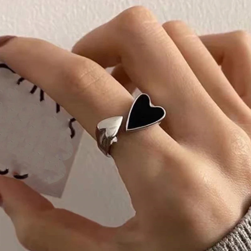 Gothic Irregular Gemstone Ring Aesthetic Girls Adjustable Black Stone Ring Women's Liquid Punk Ring Vintage Jewelry Accessories