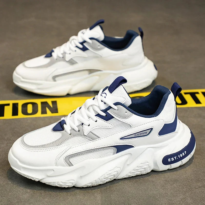 2025Thick Sole Versatile Clunky Sneaker For Men 2023 New Trend Mesh Lace Up Breathable Casual Sports Shoes Increased Soft Soles